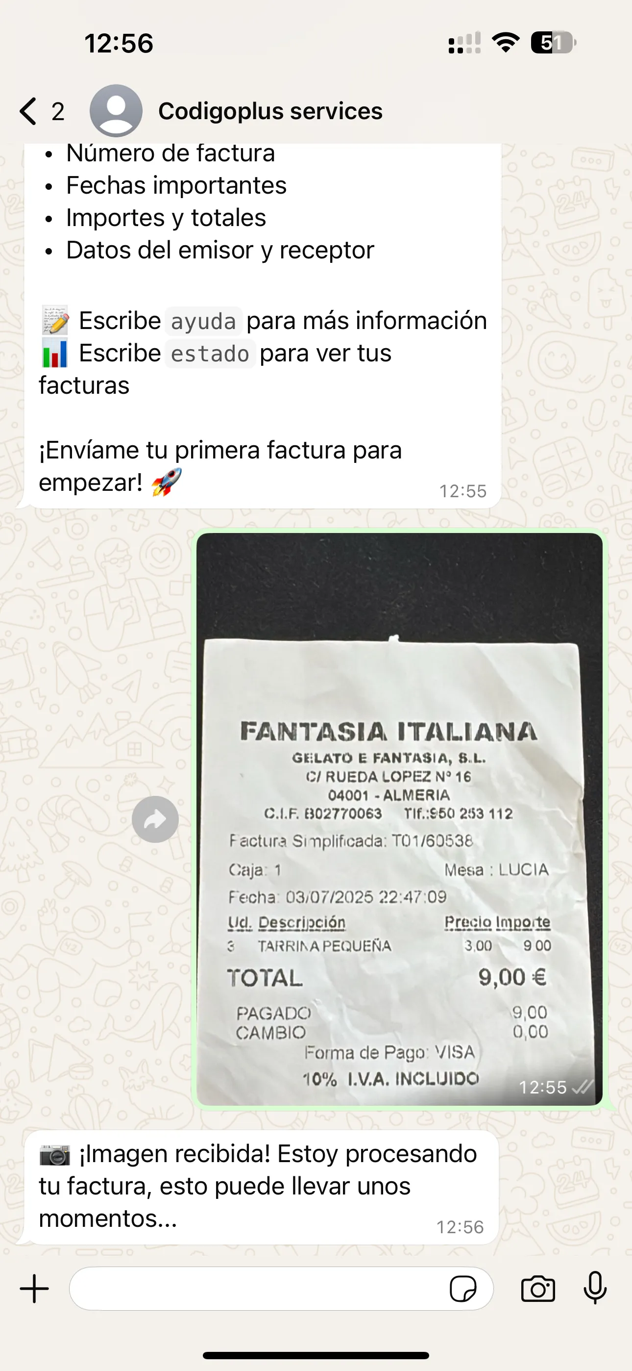 Cliente enviando factura